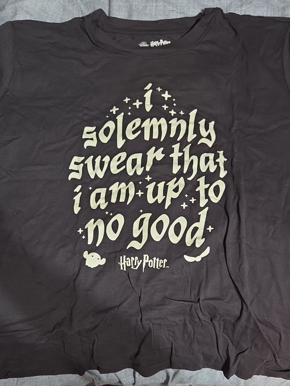 Warner Bros. Black Tee with Cream Harry Potter Quote